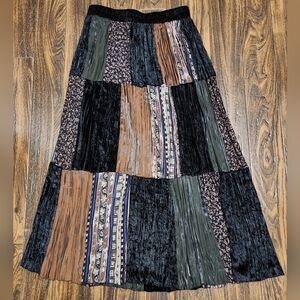 Stonebridge Petites Velvet Patchwork Maxi Skirt SZ MP Black Red Brown Blue Multi